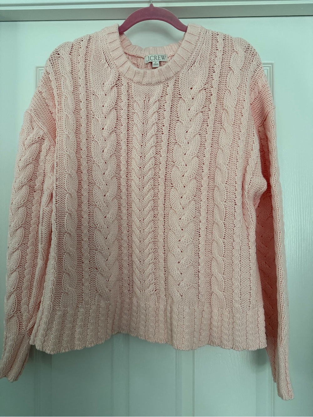 J. Crew Cable Knit Crewneck Sweater - Pale Pink - XL